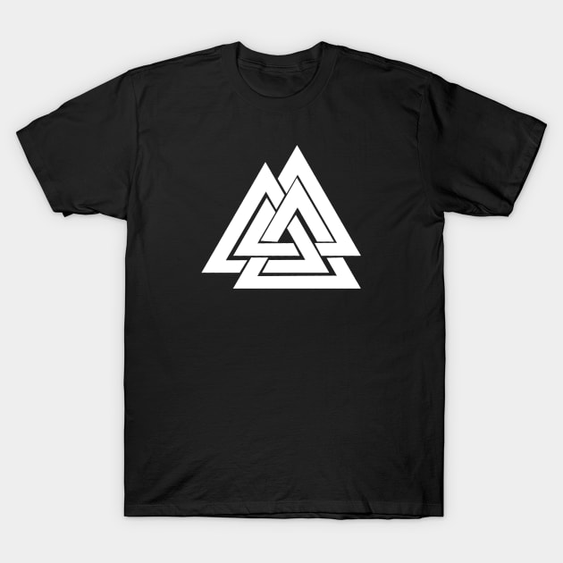 White Viking Valknut Minimalist Medieval Design T-Shirt by DesignsbyZazz